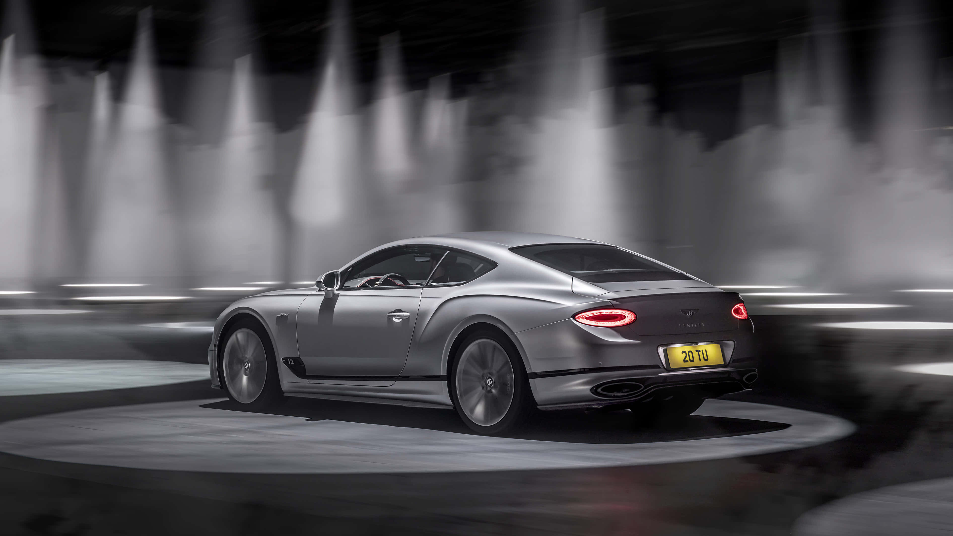 Bentley Continental GT, silver, smoky tunnel, 4K Desktop Wallpaper