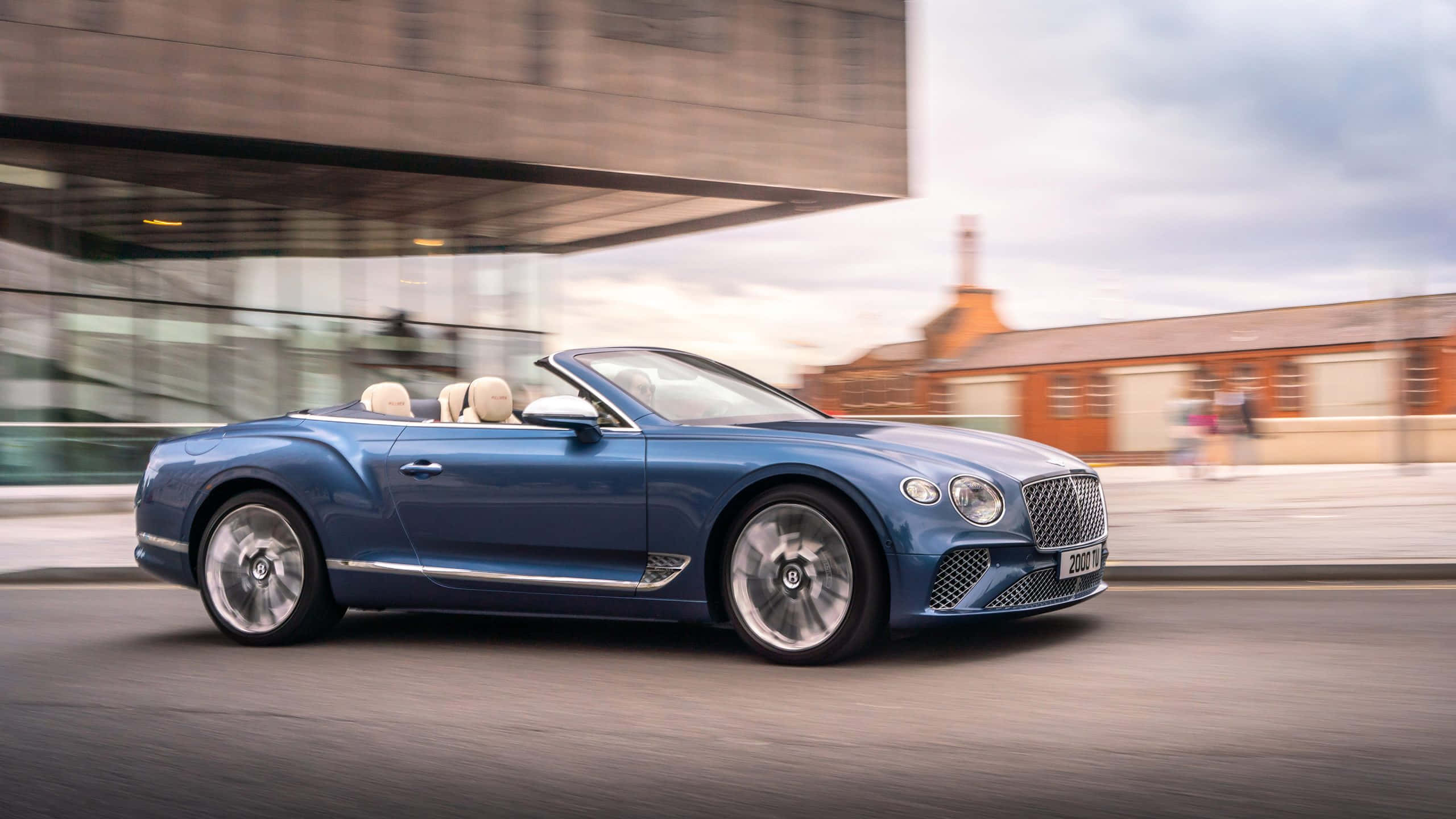 Bentley Continental GT, blue, convertible, 2K Desktop Wallpaper