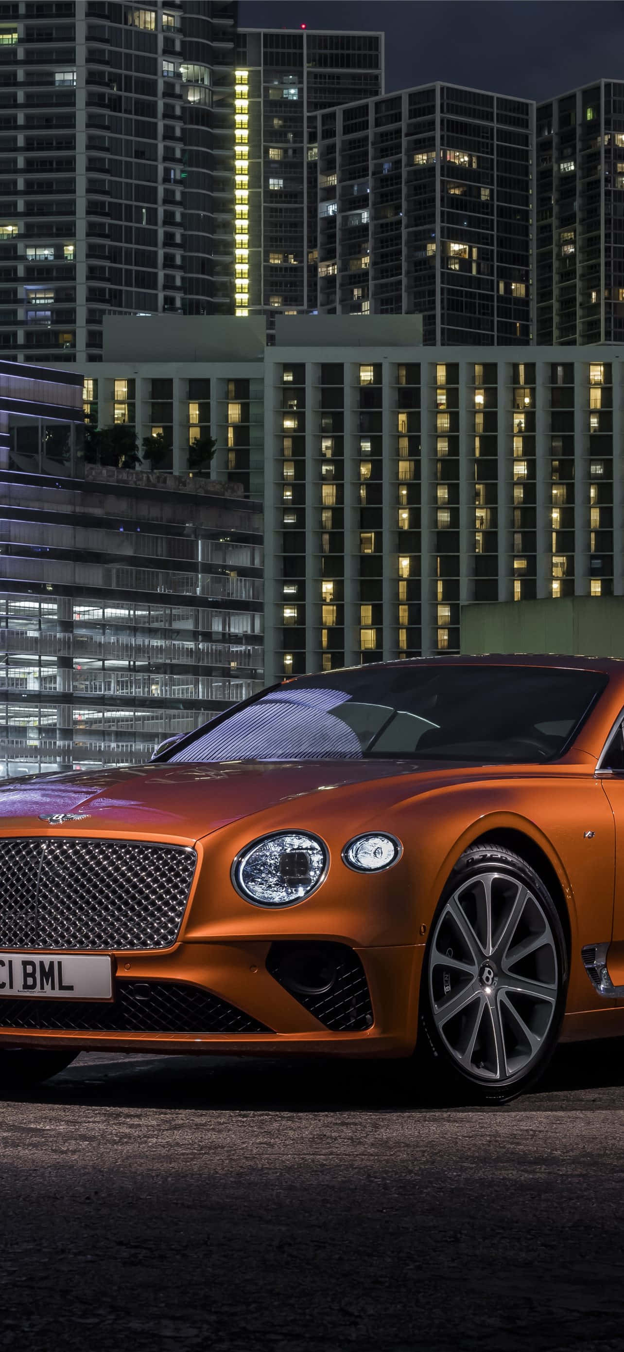 Bentley Continental GT, orange, night, 2K Phone Wallpaper