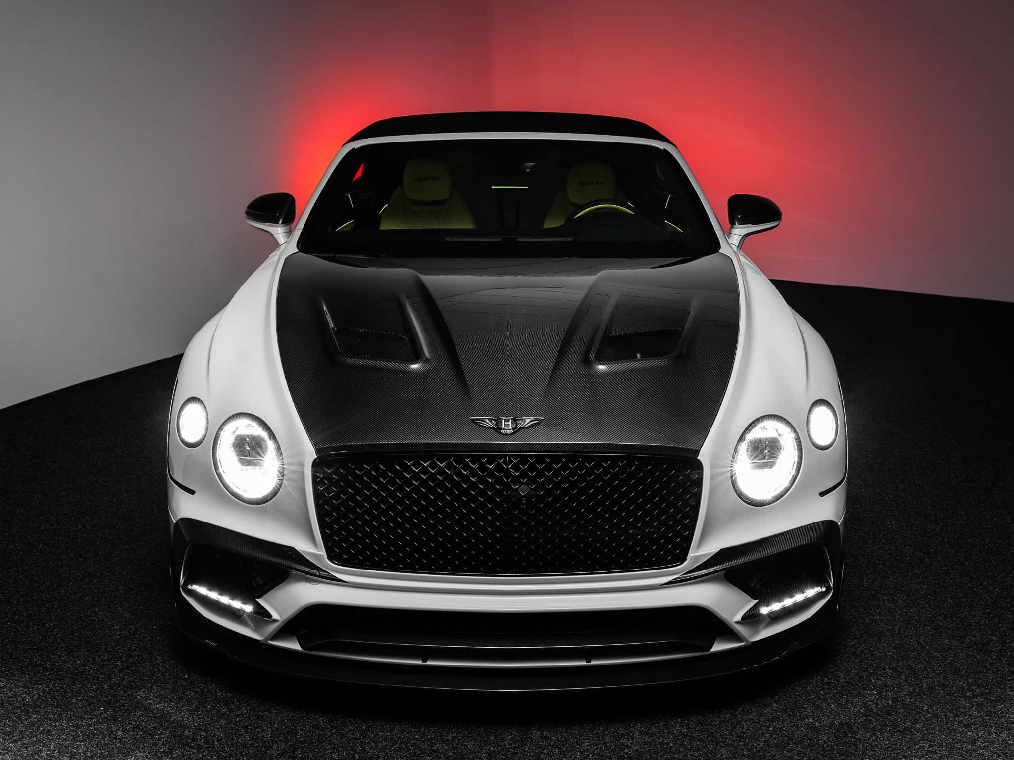 Bentley Continental GT, white, black carbon fiber hood, Full HD Desktop Wallpaper