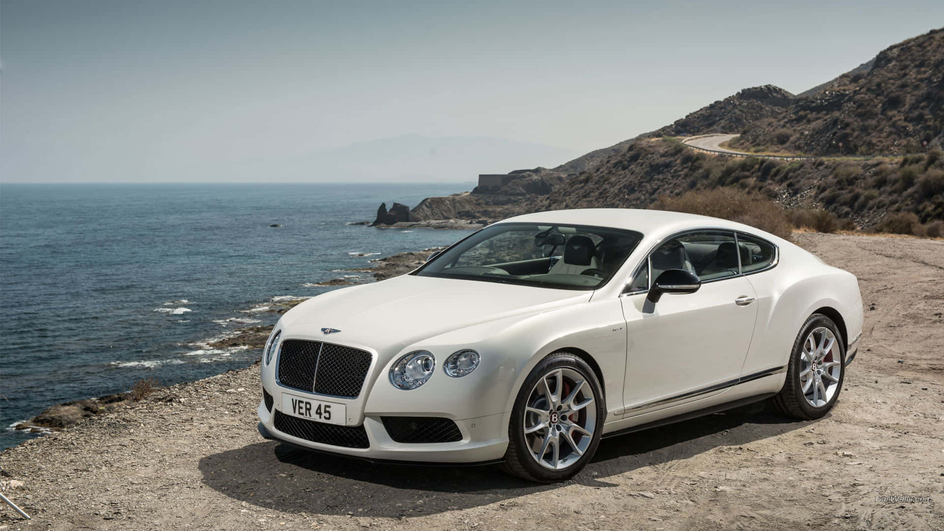 Bentley Continental GT, white, coastal cliff, Full HD Desktop Wallpaper