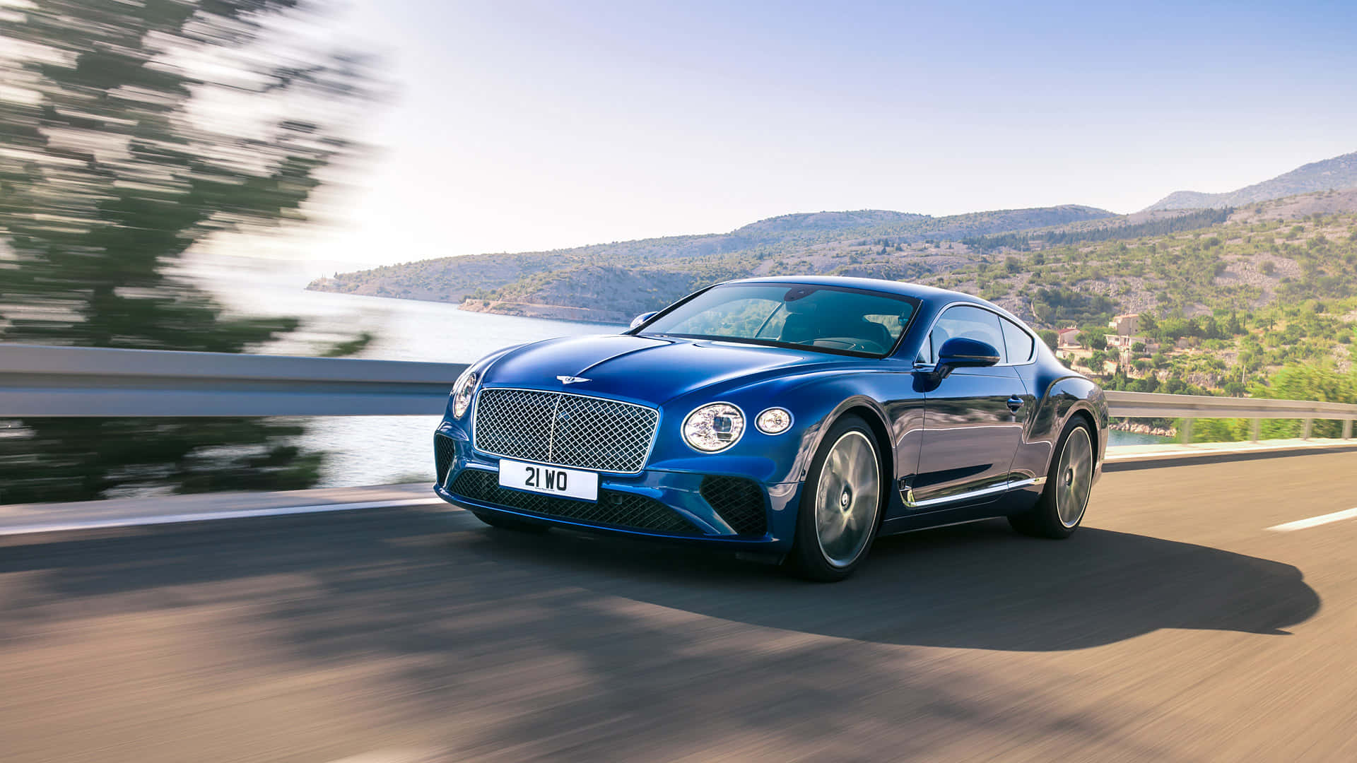 Bentley Continental GT, blue, coastal highway, Full HD Desktop Wallpaper