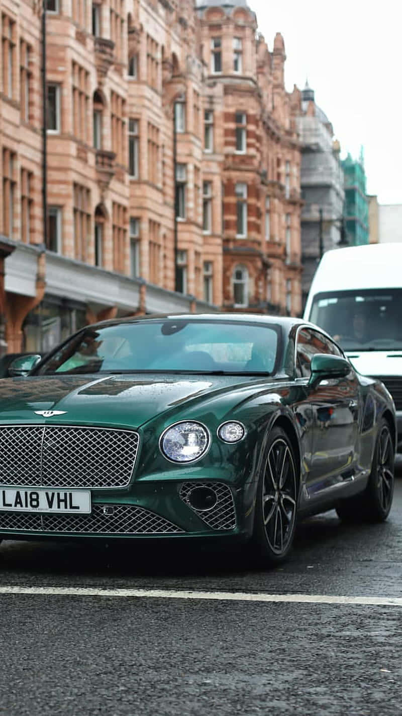 Bentley Continental GT, green, wet city street, HD Phone Wallpaper