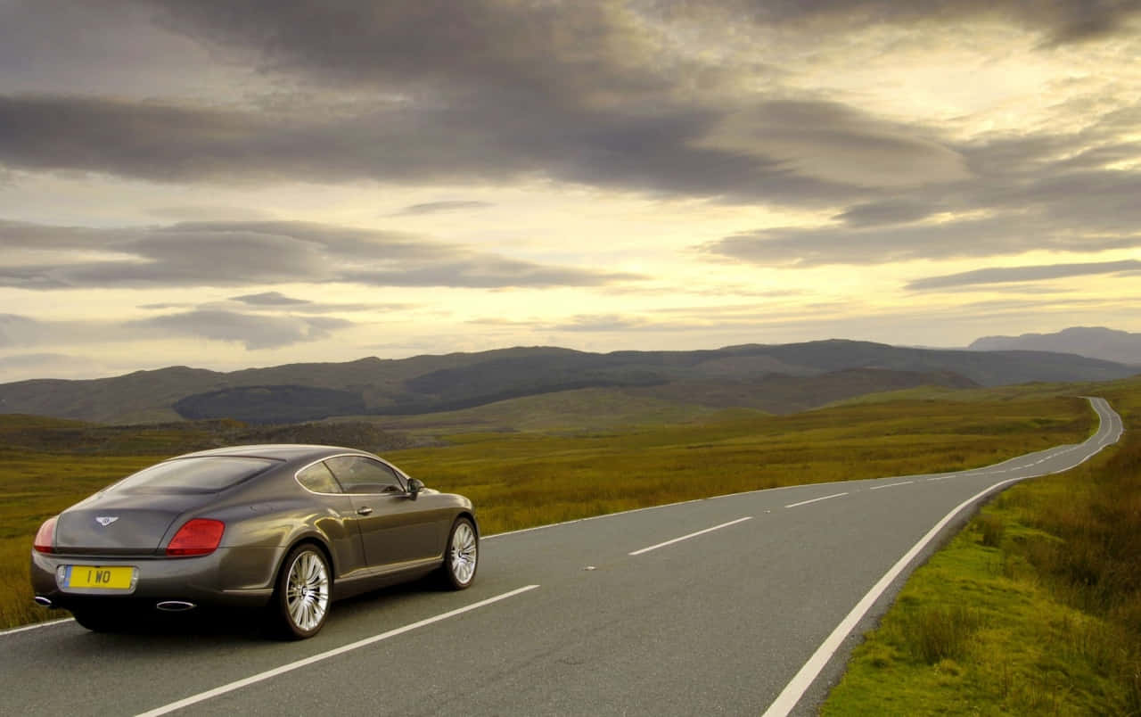 Bentley Continental GT, gray, winding rural road, HD Desktop Wallpaper