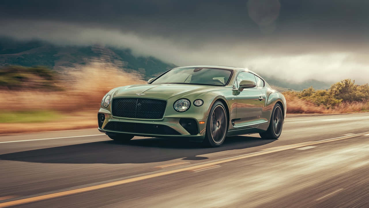 Bentley Continental GT, green, desert highway, HD Desktop Wallpaper