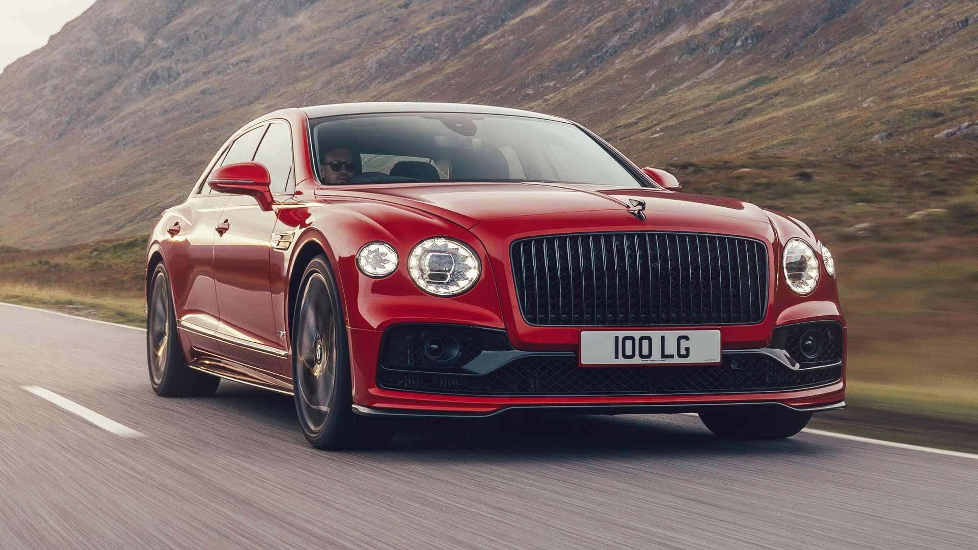 Bentley Flying Spur, glossy red, winding mountain road, Full HD Desktop Wallpaper