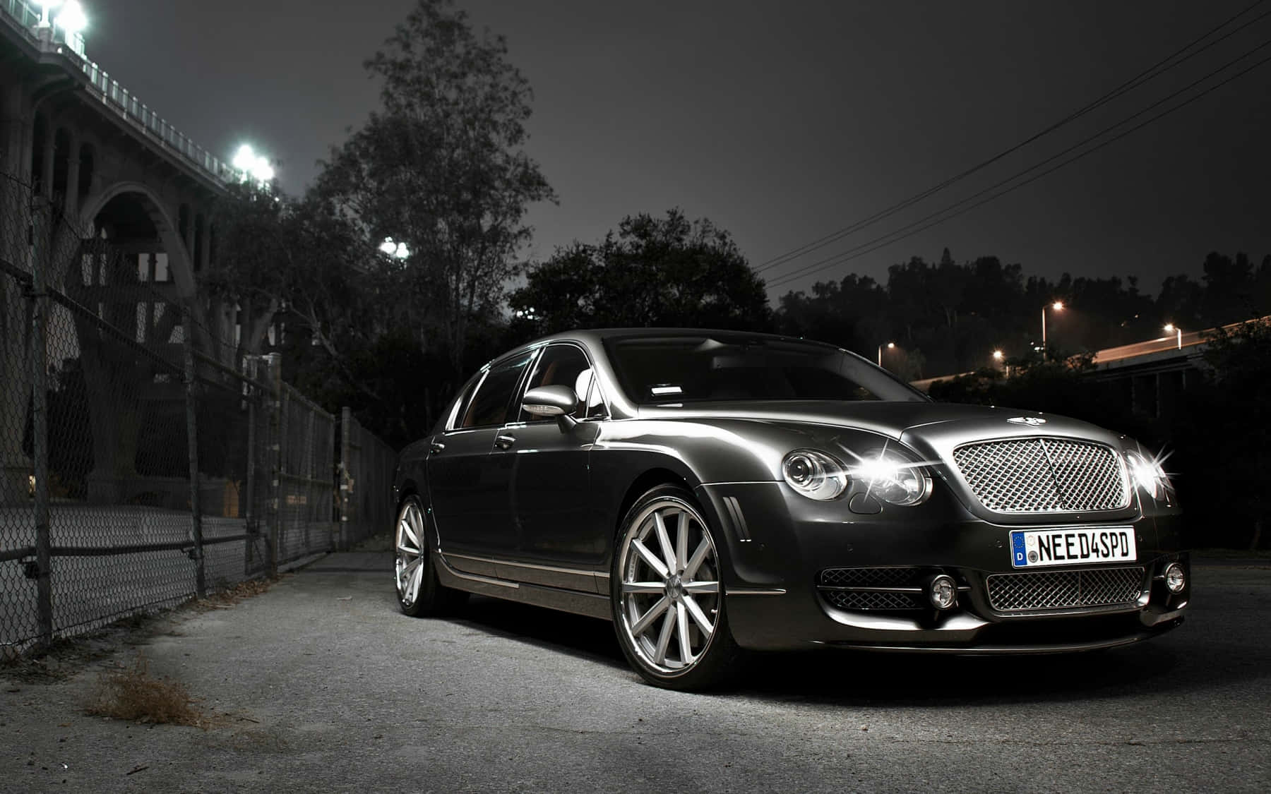 Bentley Flying Spur, black, night, HD Desktop Wallpaper