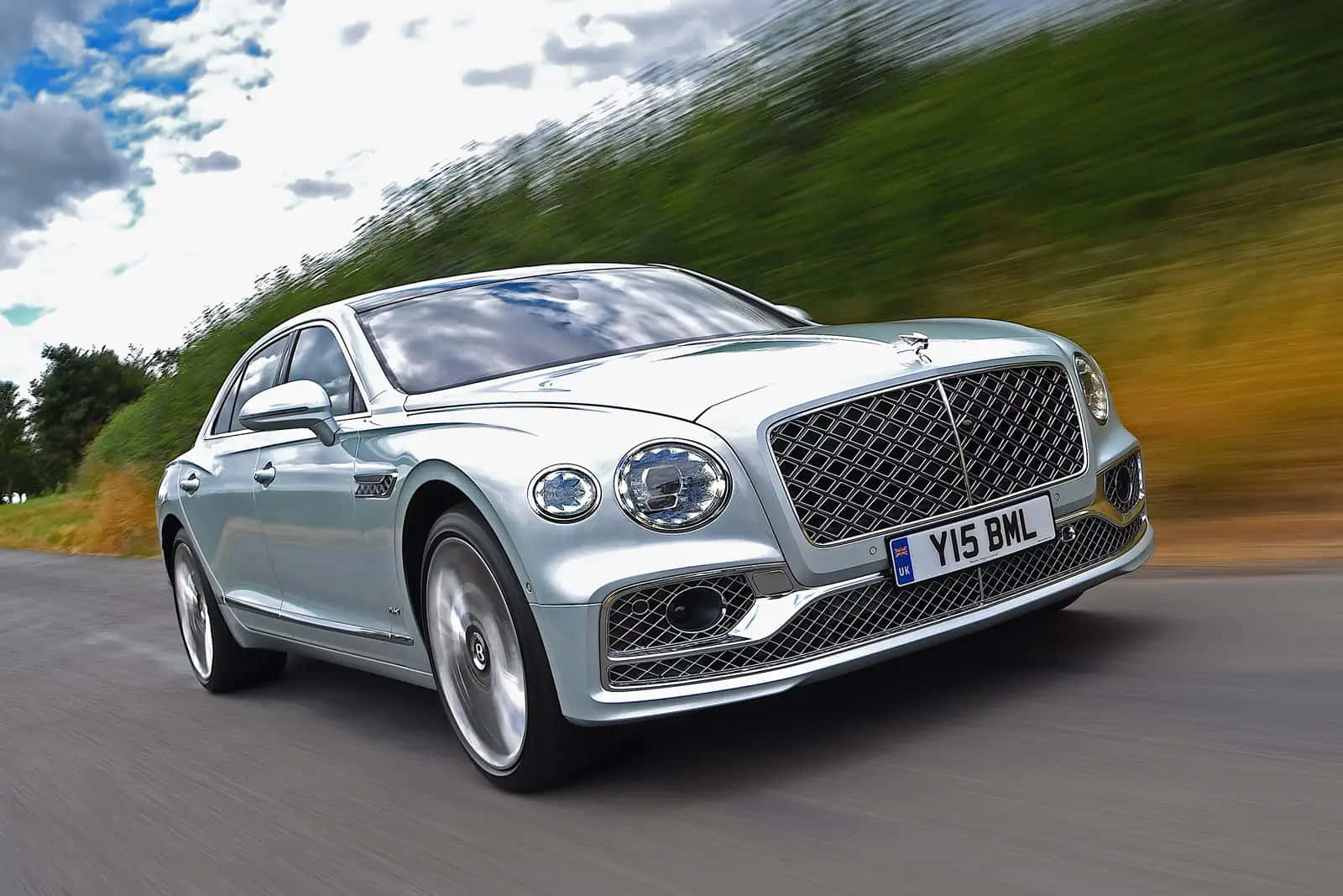 Bentley Flying Spur, silver, winding road, HD Desktop Wallpaper