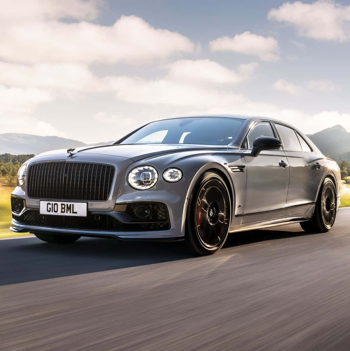 Bentley Flying Spur, silver, mountain road, SD Phone Wallpaper