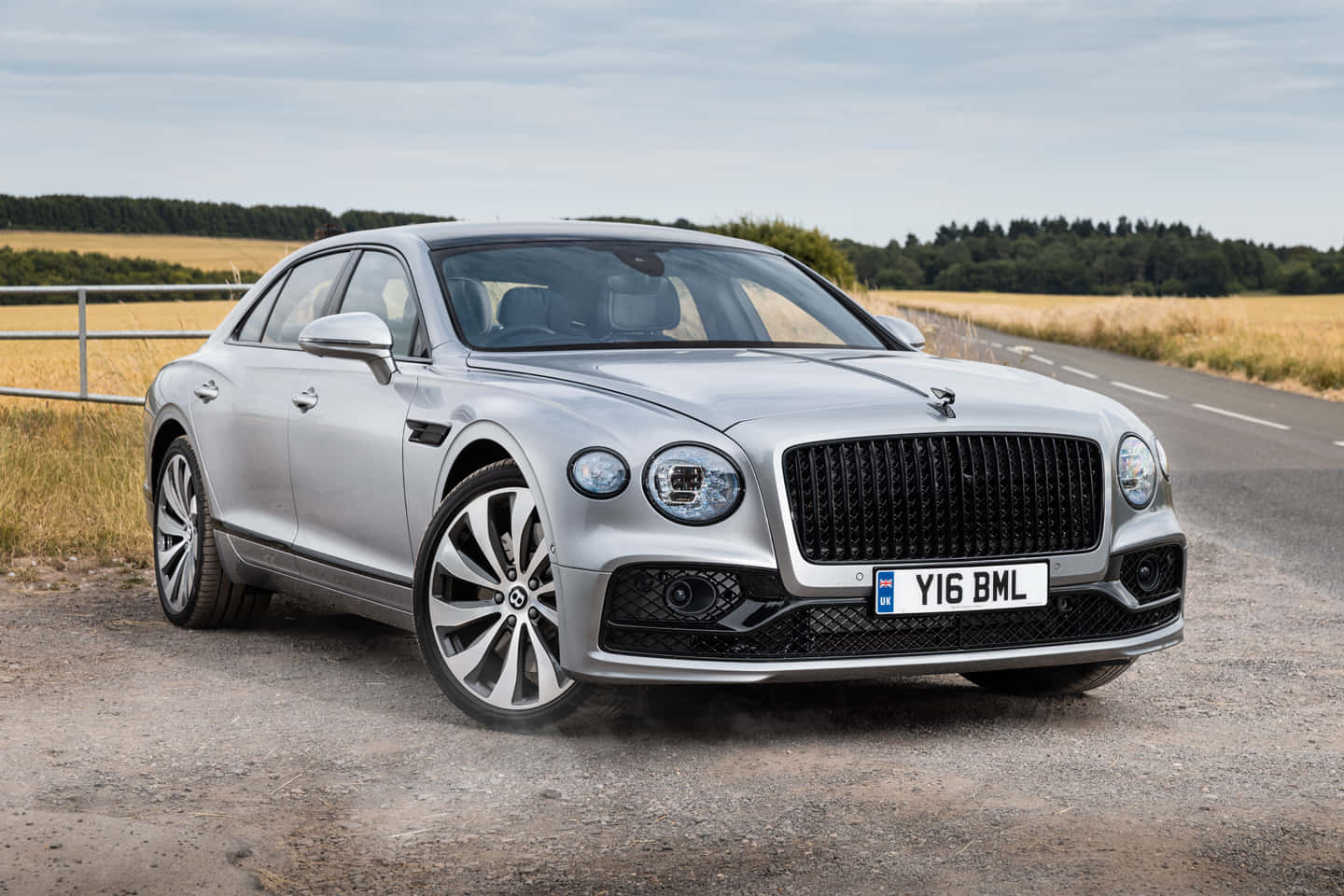 Bentley Flying Spur, silver, gravel road, HD Desktop Wallpaper