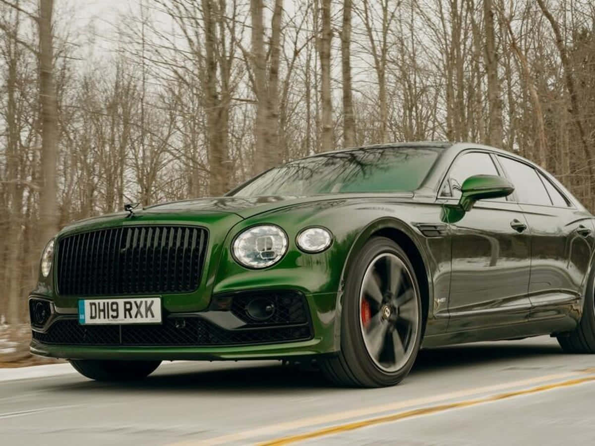 Bentley Flying Spur, glossy green, forest road, SD Desktop Wallpaper