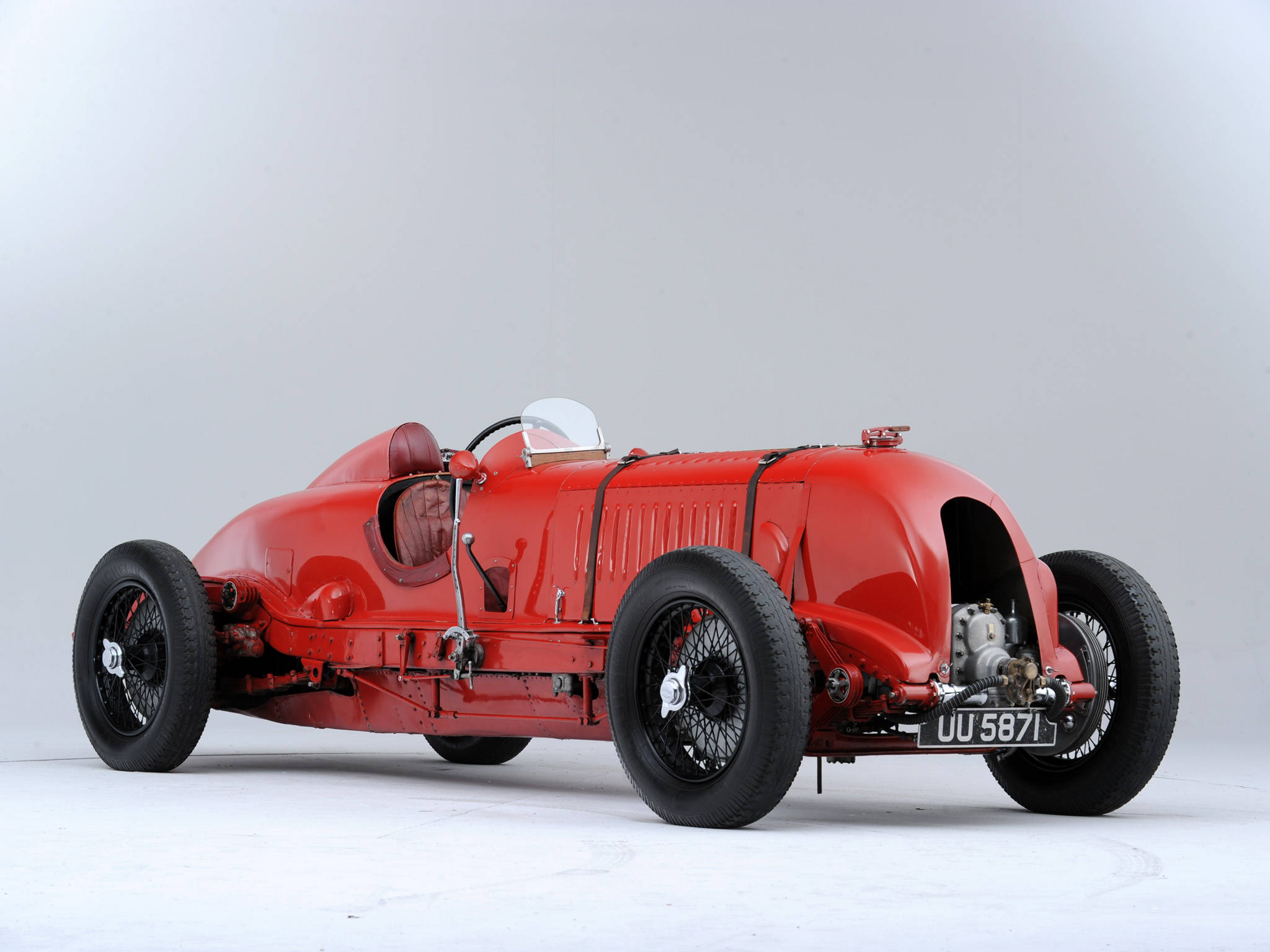 Red Vintage Bentley, vintage red race car, exposed engine, Full HD Desktop Wallpaper
