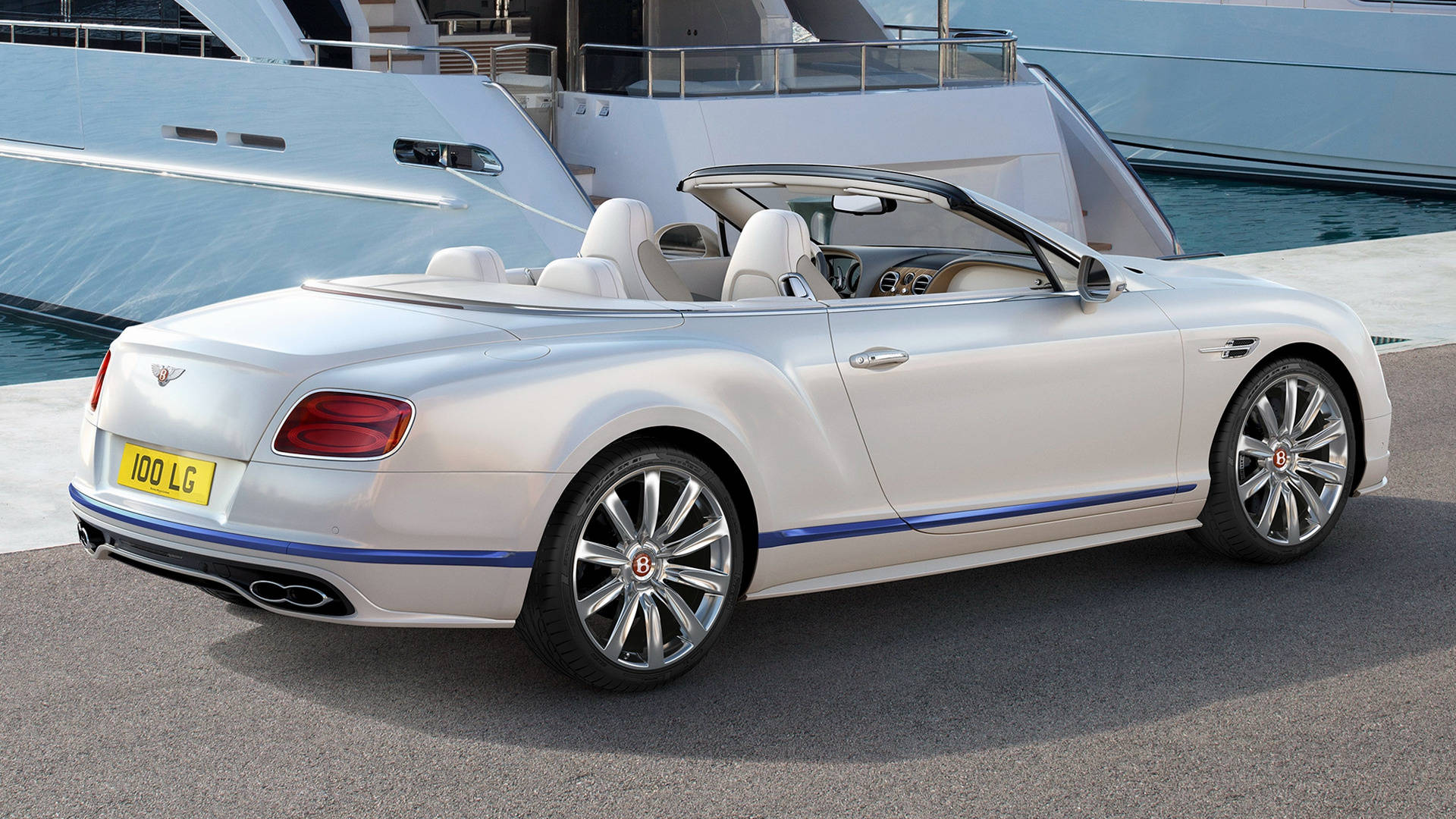 white convertible, Bentley, luxury marina, Full HD Desktop Wallpaper
