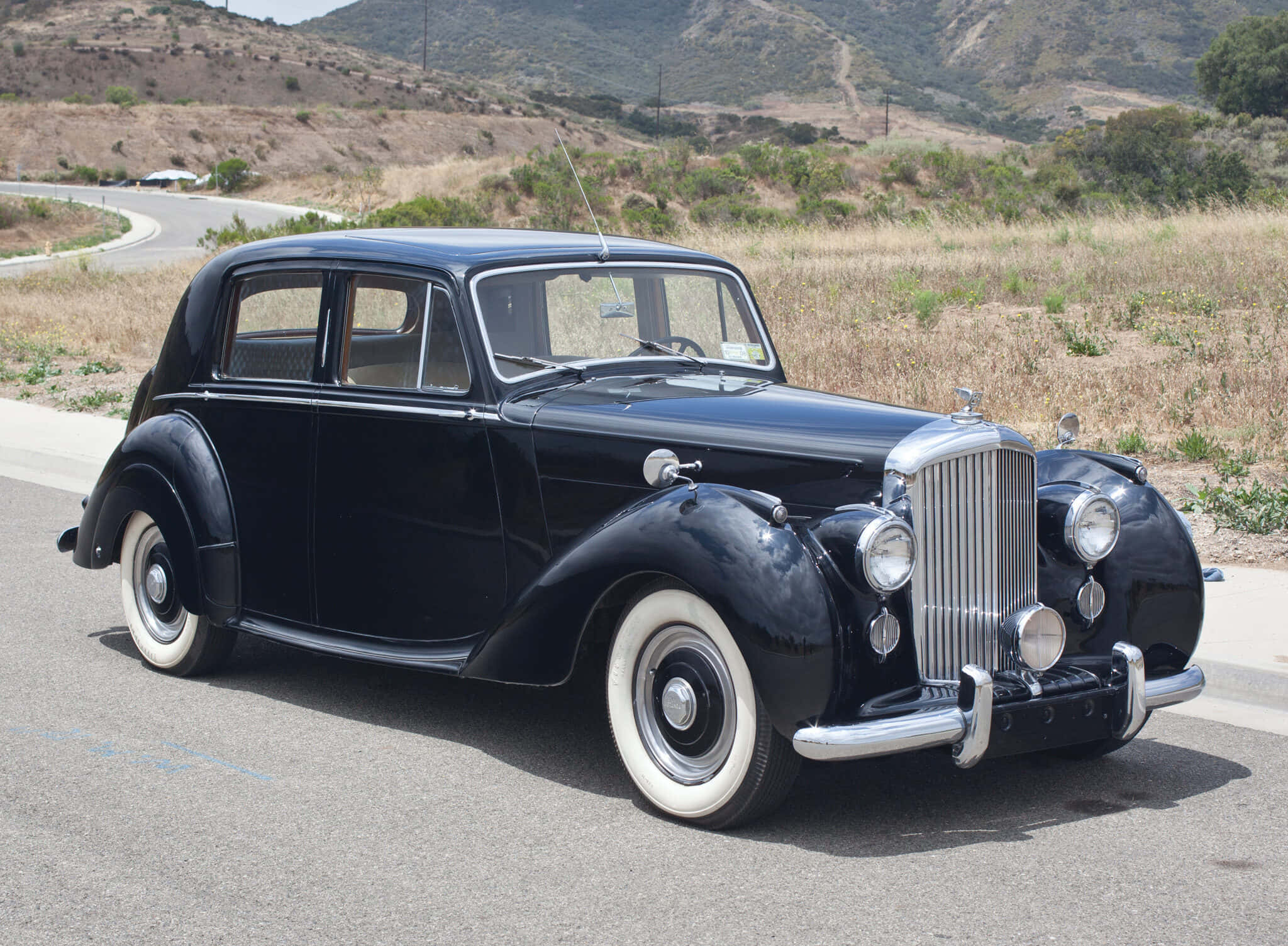 Bentley Mark VI, glossy black, white wall tires, Full HD Desktop Wallpaper