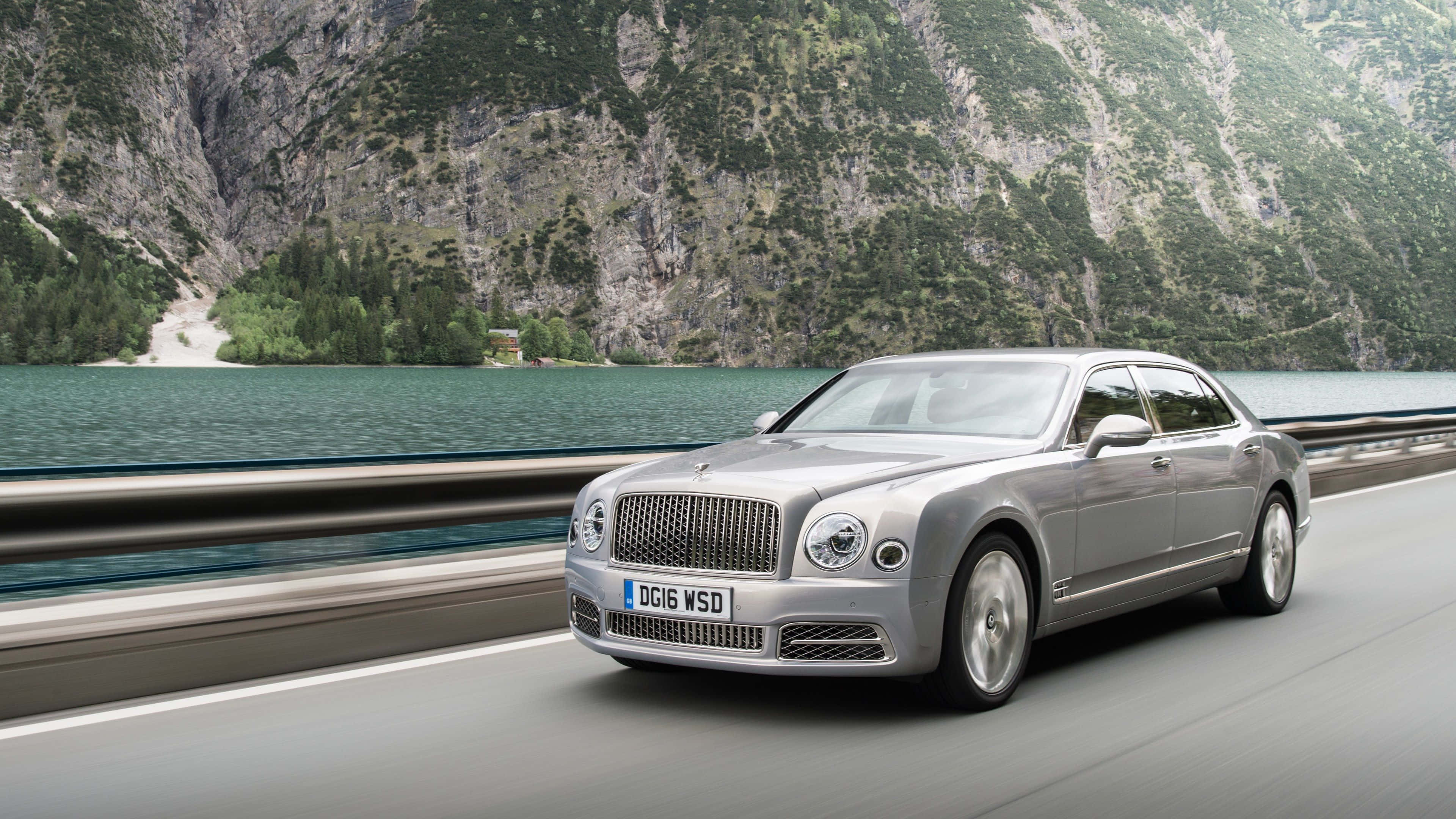 Bentley Mulsanne, silver, mountain road, 4K Desktop Wallpaper