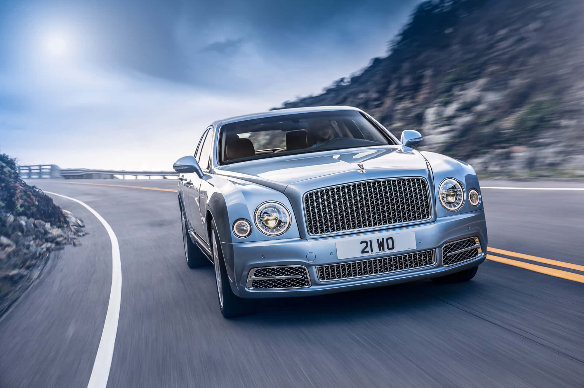 Bentley Mulsanne, silver, winding coastal road, Full HD Desktop Wallpaper
