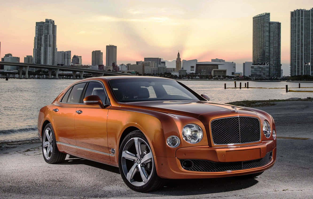Bentley Mulsanne, orange, water, HD Desktop Wallpaper