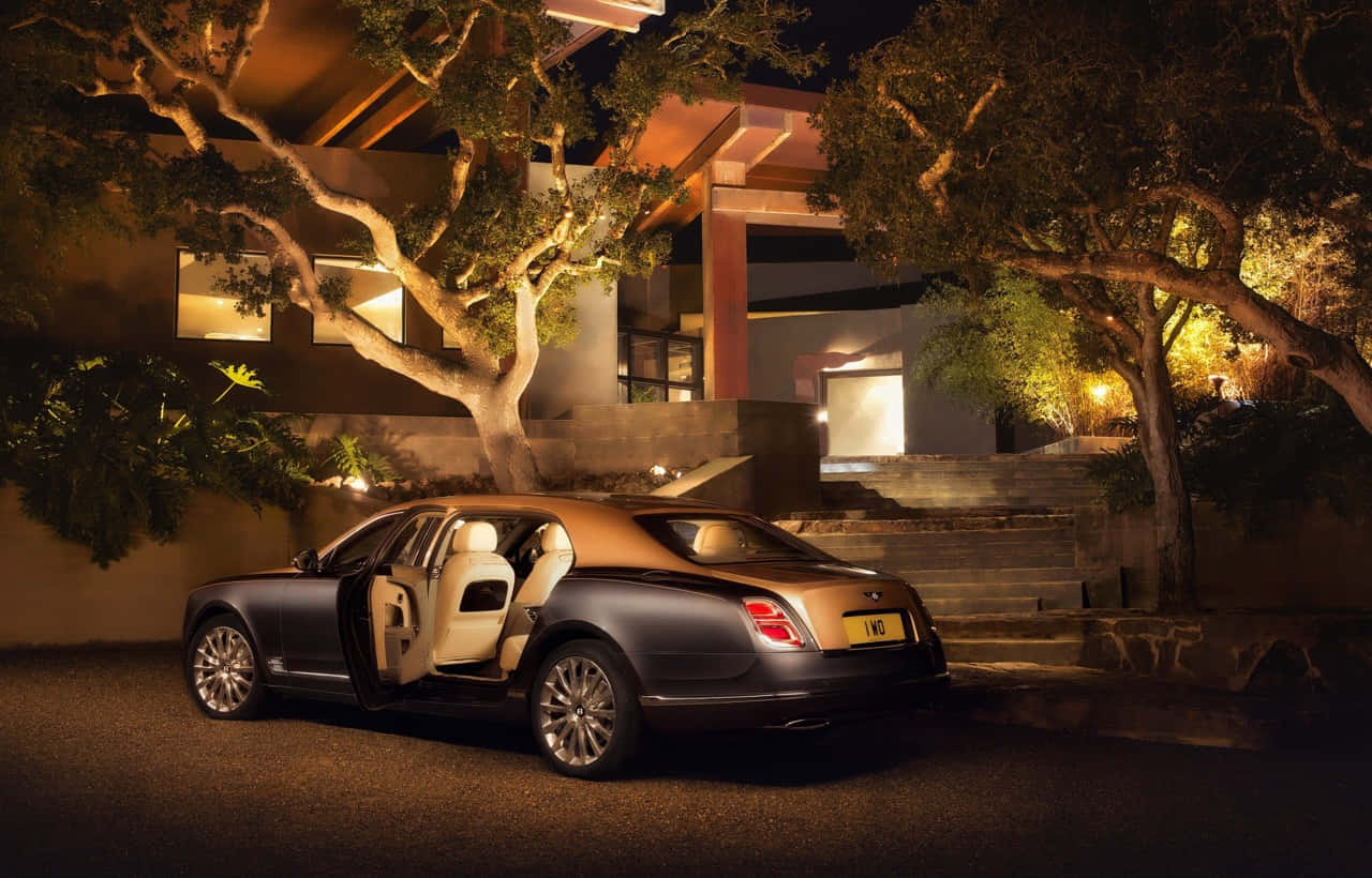Bentley Mulsanne, night lights, modern house, HD Desktop Wallpaper