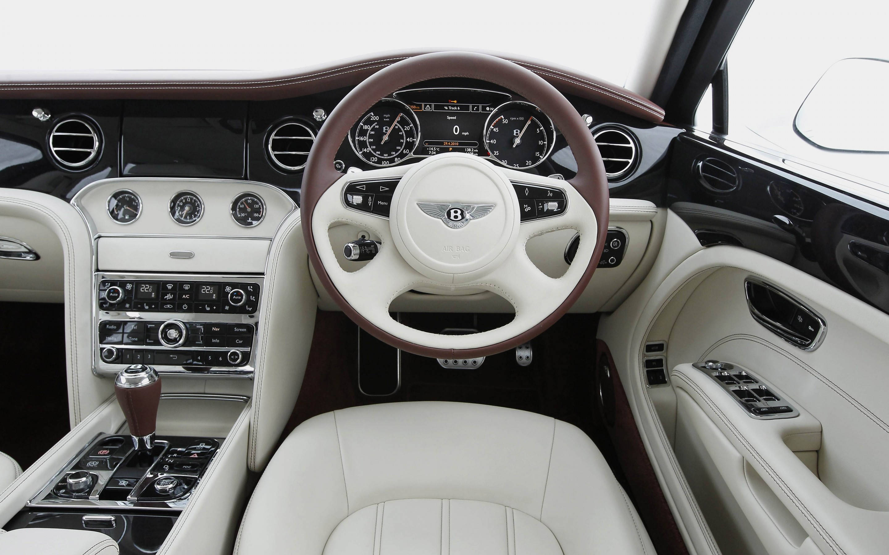 Bentley, cream leather seats, brown accents, 2K Desktop Wallpaper