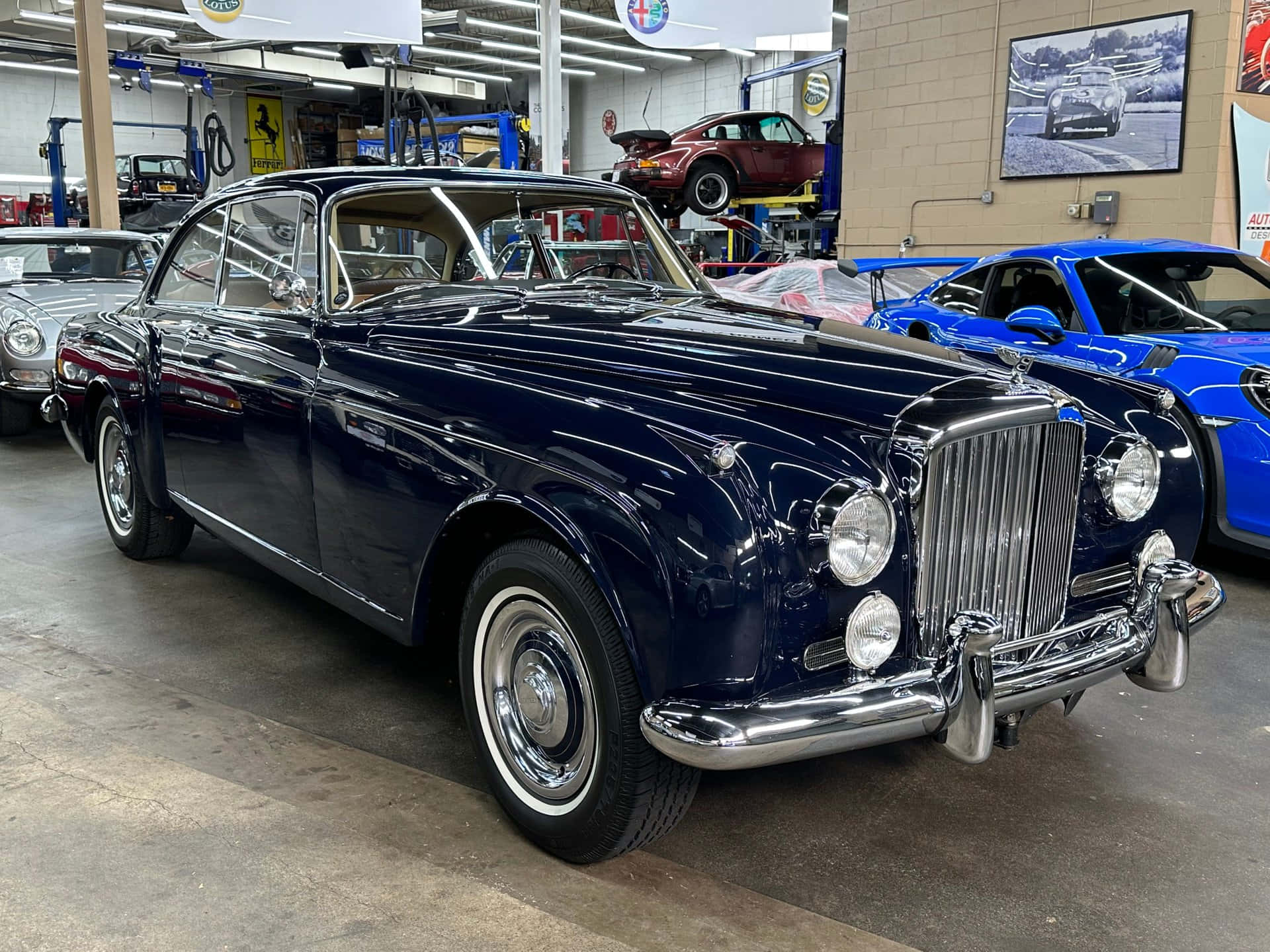 Bentley S2, glossy navy blue, garage lights, Full HD Desktop Wallpaper