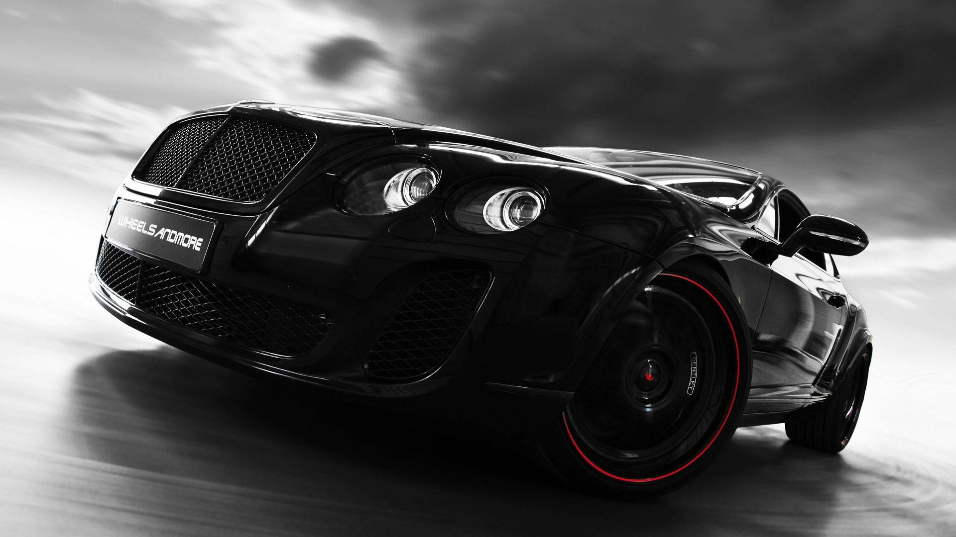 Bentley, sleek black, red-accented wheels, Full HD Desktop Wallpaper