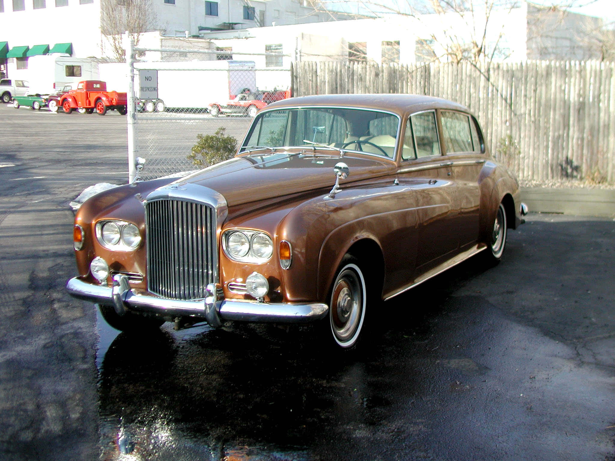 Bentley S3, classic brown Bentley sedan, wet pavement, Full HD Desktop Wallpaper