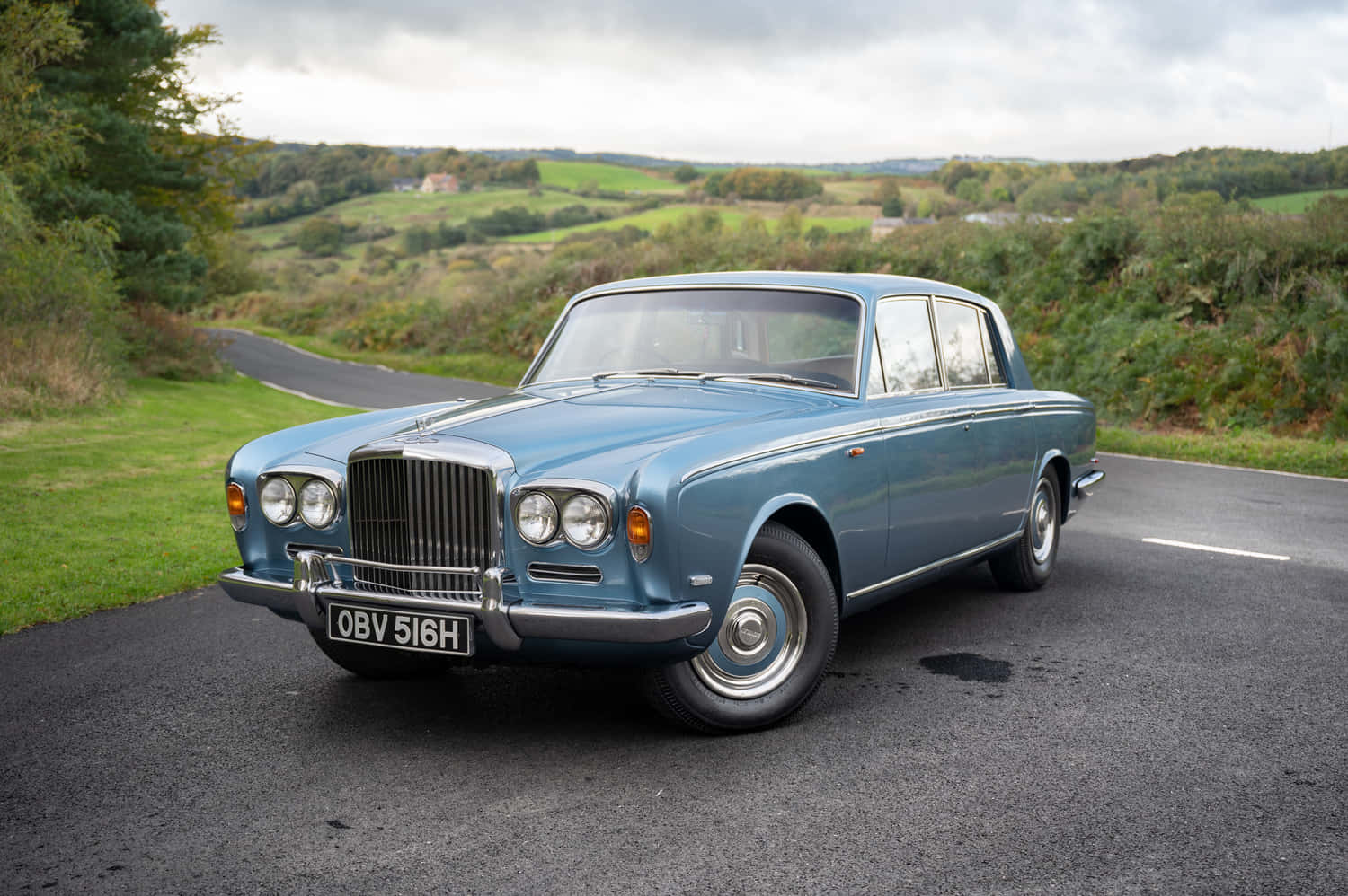 Bentley T1, classic blue, winding rural road, HD Desktop Wallpaper