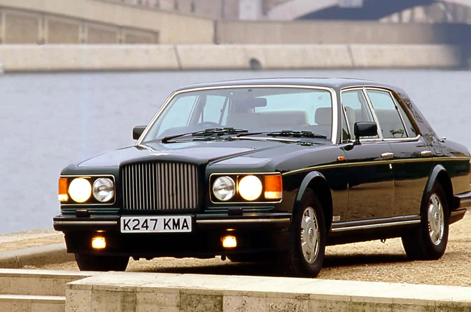 Bentley Turbo R, black, waterfront, HD Desktop Wallpaper