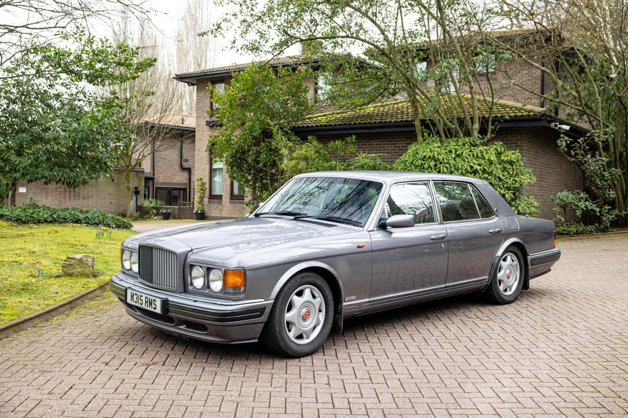 Bentley Turbo R, silver, brick driveway, HD Desktop Wallpaper
