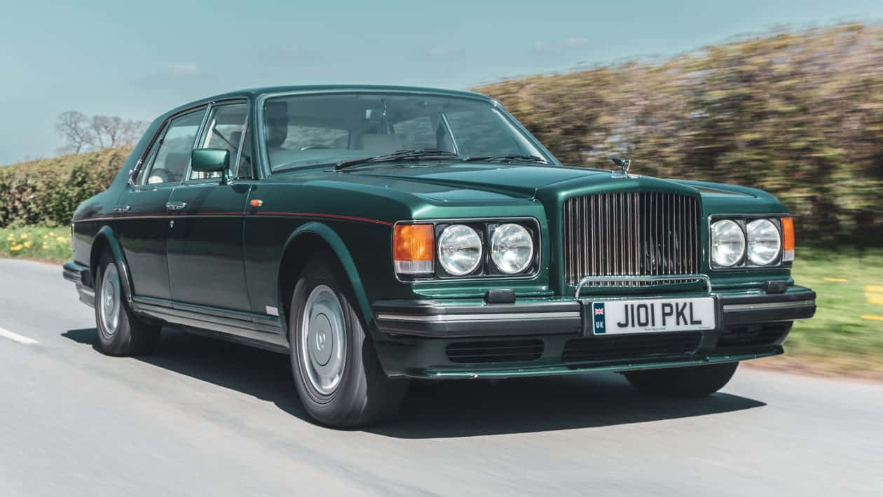 Bentley Turbo R, green, sunlit country road, SD Desktop Wallpaper