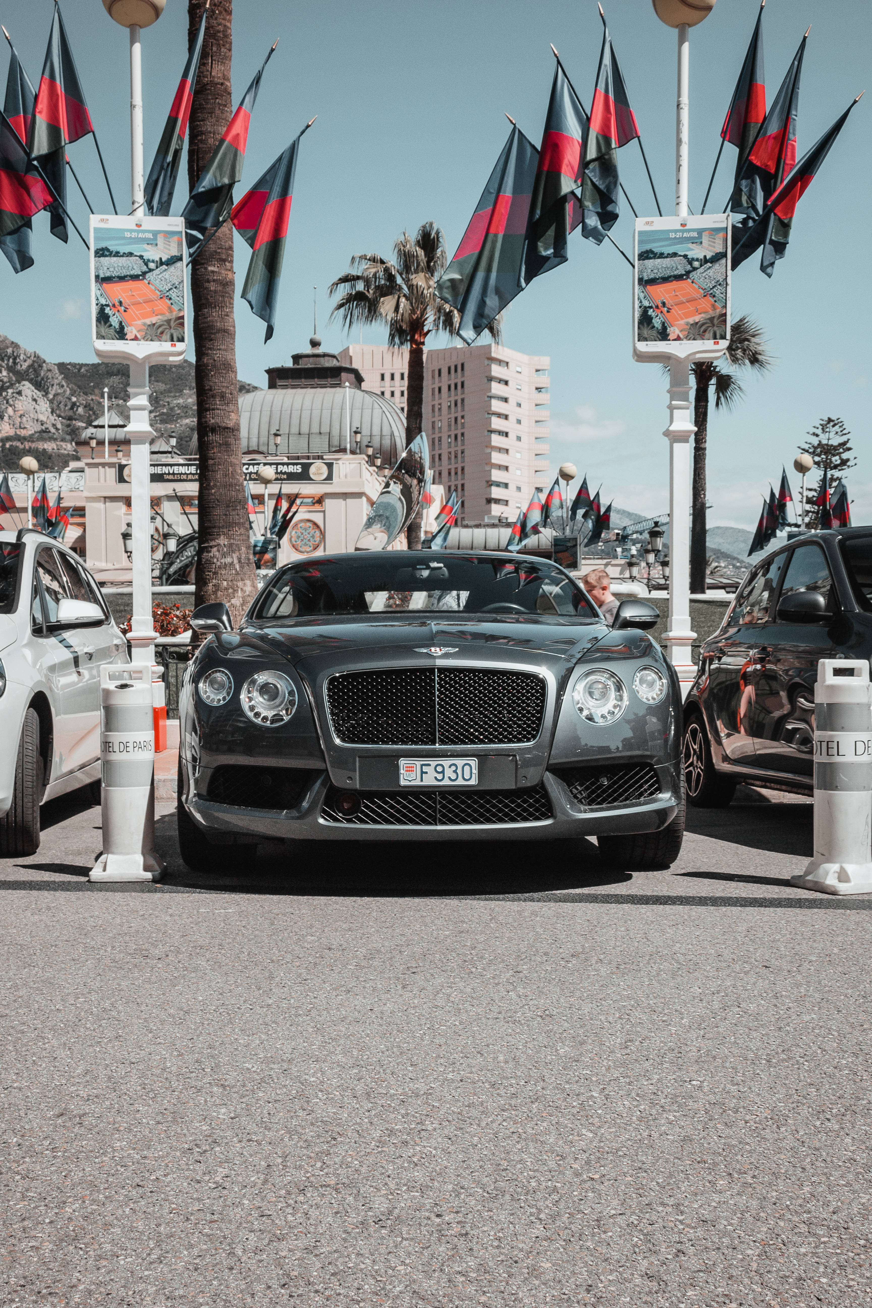 Bentley, parking lot, sleek black, 5K Phone Wallpaper
