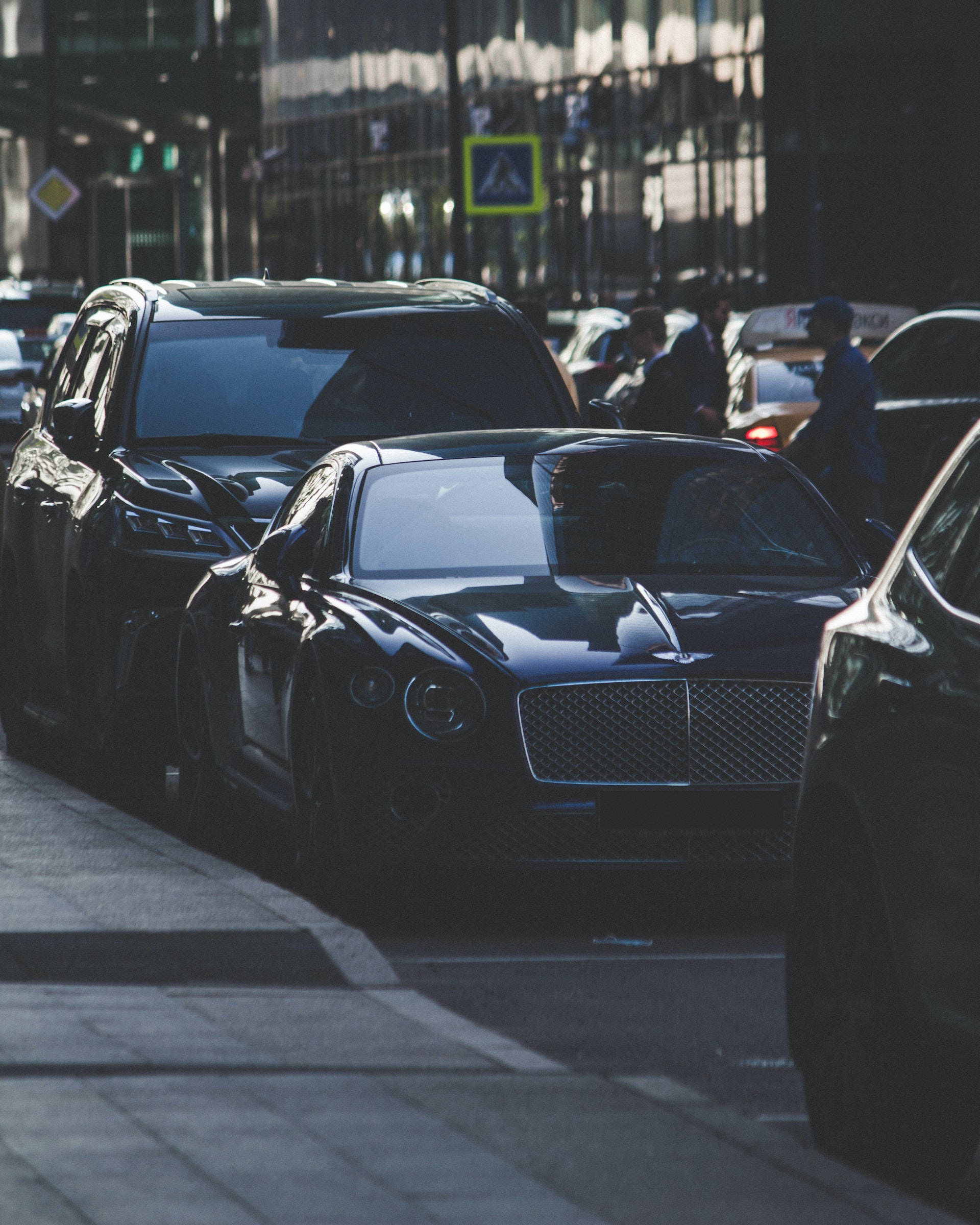 Bentley, black, city street, Full HD Phone Wallpaper