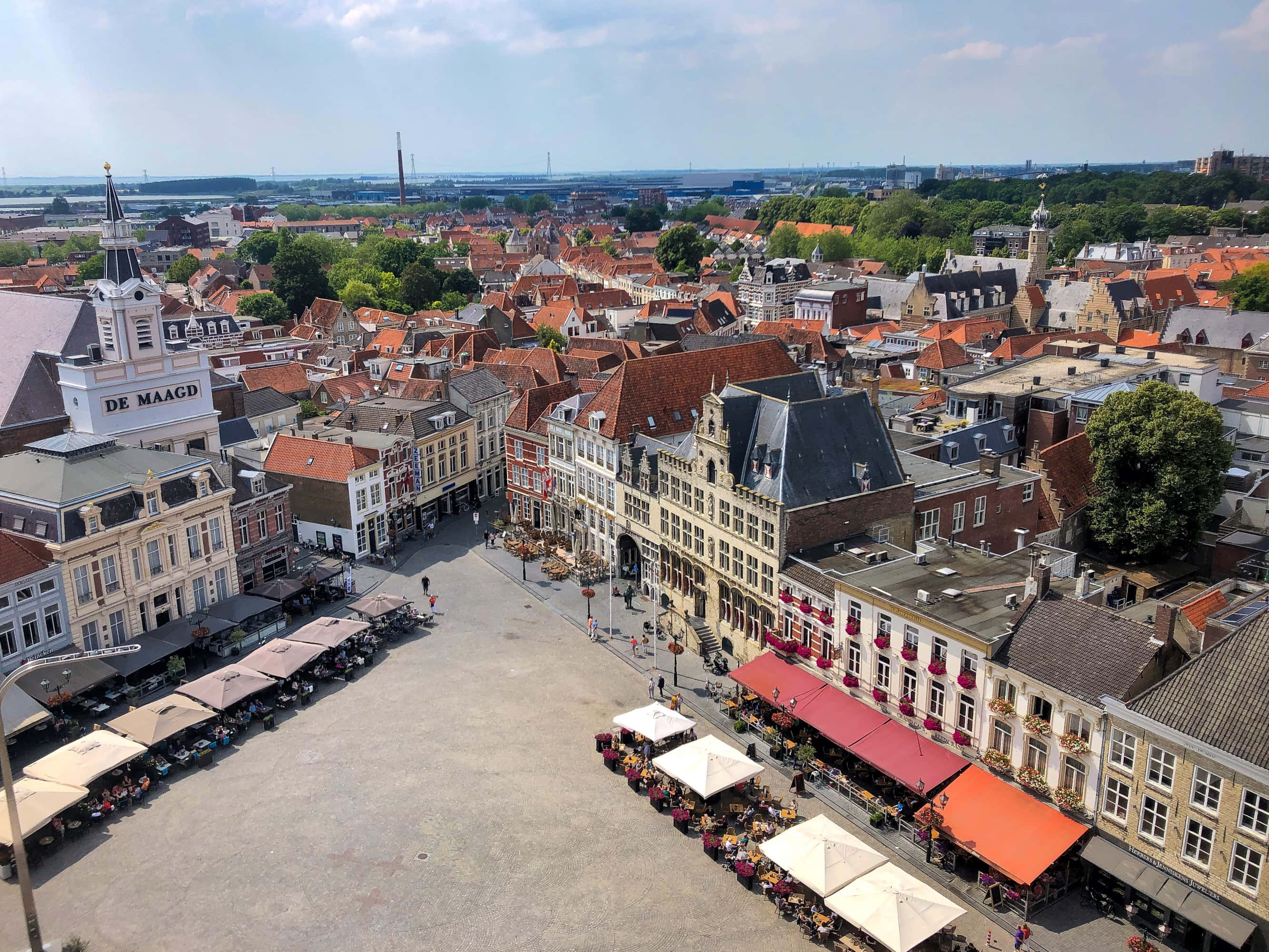 Bergen Op Zoom, aerial view, European town square, 2K Desktop Wallpaper
