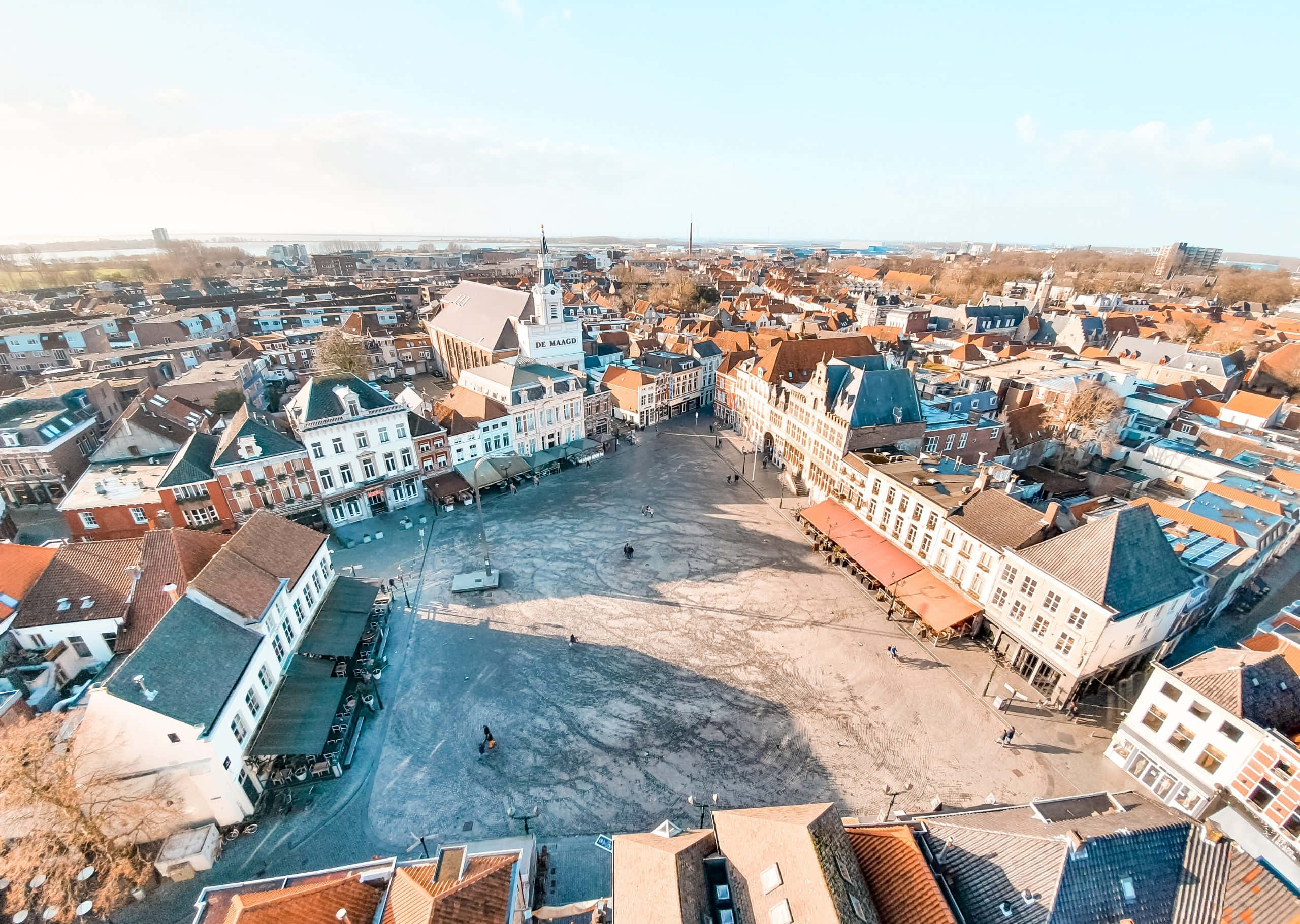 Bergen Op Zoom, aerial view, historic European town square, 2K Desktop Wallpaper