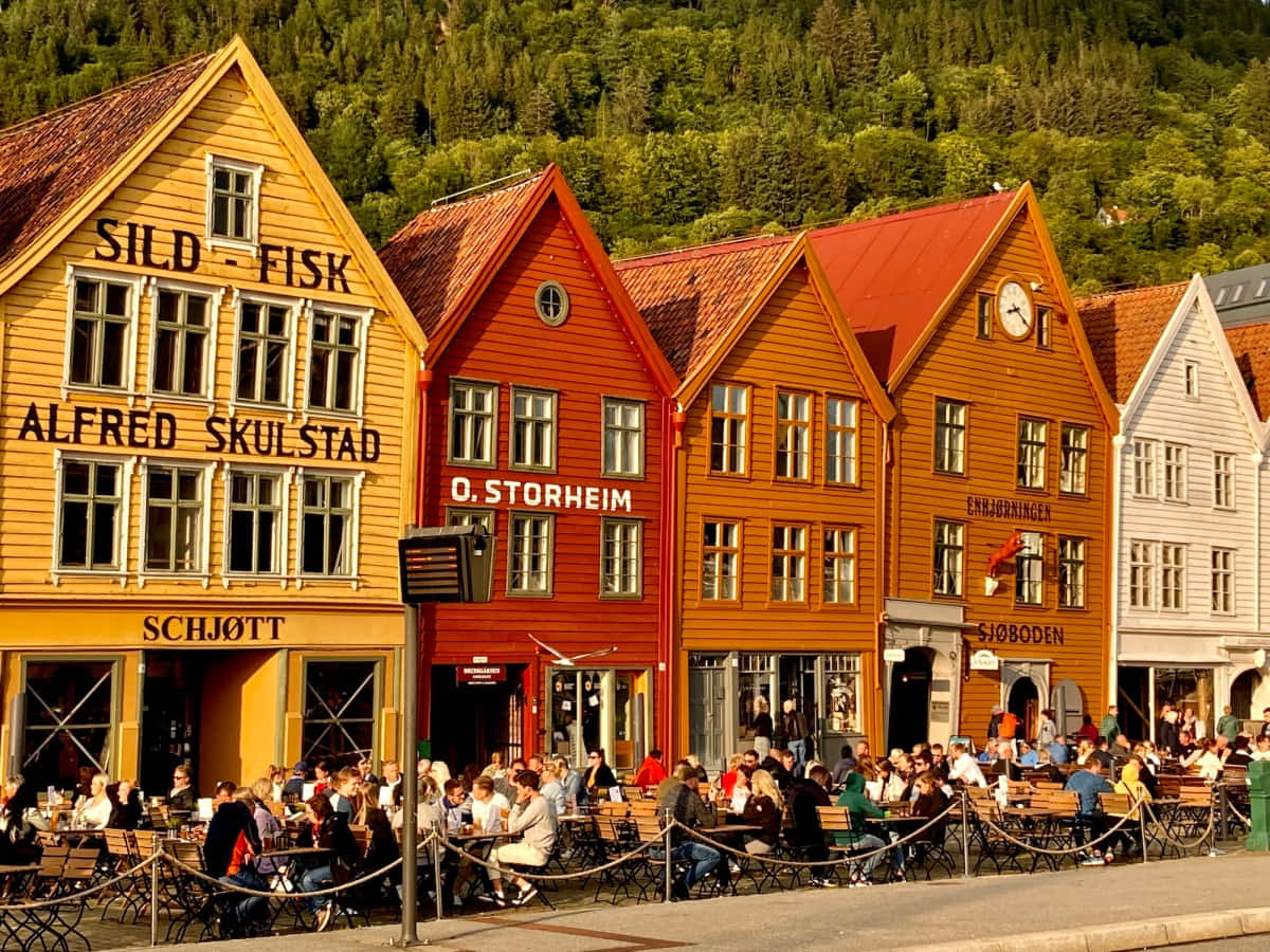 Bergen, wooden buildings, red roofs, SD Desktop Wallpaper