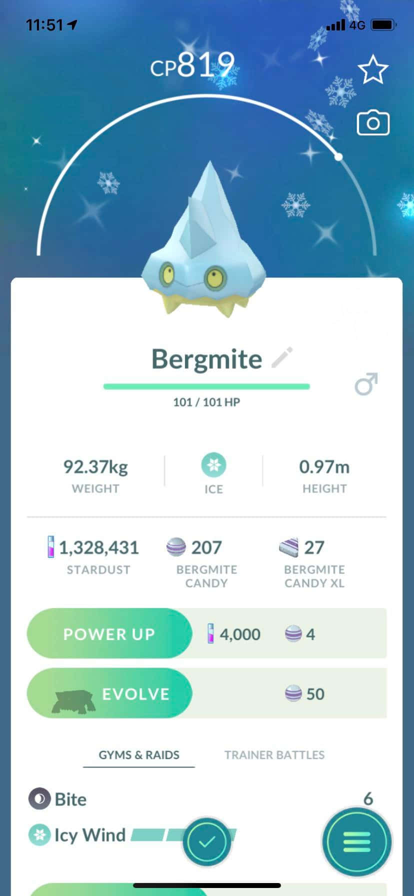 Bergmite, 101 HP, glowing ice-type Pokémon, HD Phone Wallpaper