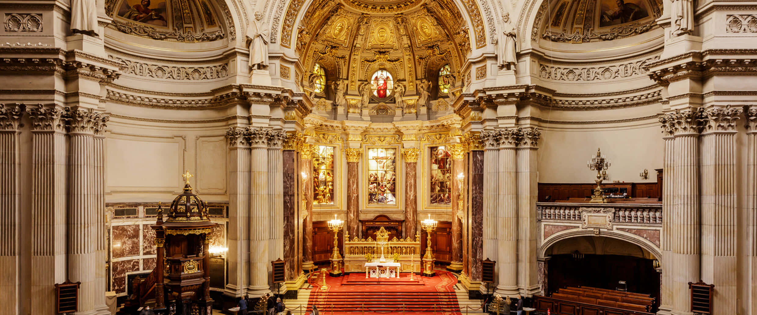 Berlin Cathedral, golden altar, marble columns, Full HD Desktop Wallpaper