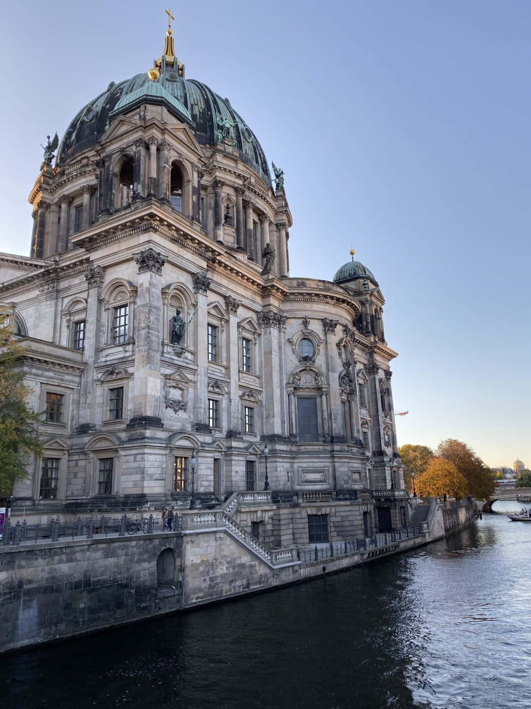 Berlin Cathedral, green copper dome, calm river, HD Phone Wallpaper