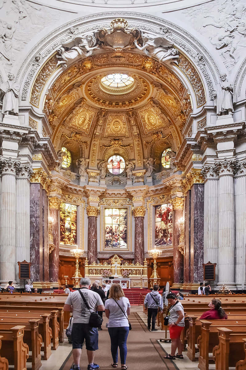 Berlin Cathedral, baroque cathedral interior, golden dome, SD Phone Wallpaper