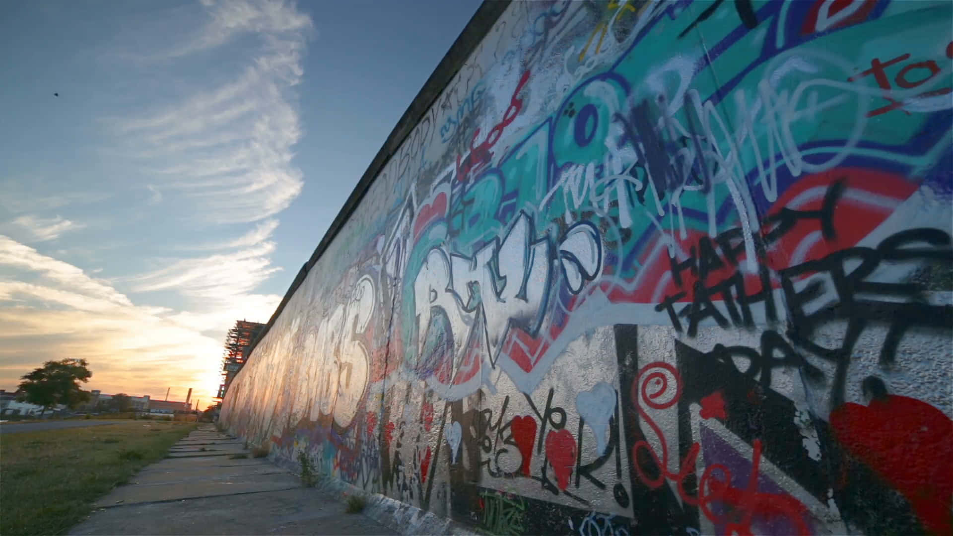 Berlin Wall, graffiti, sunset, Full HD Desktop Wallpaper
