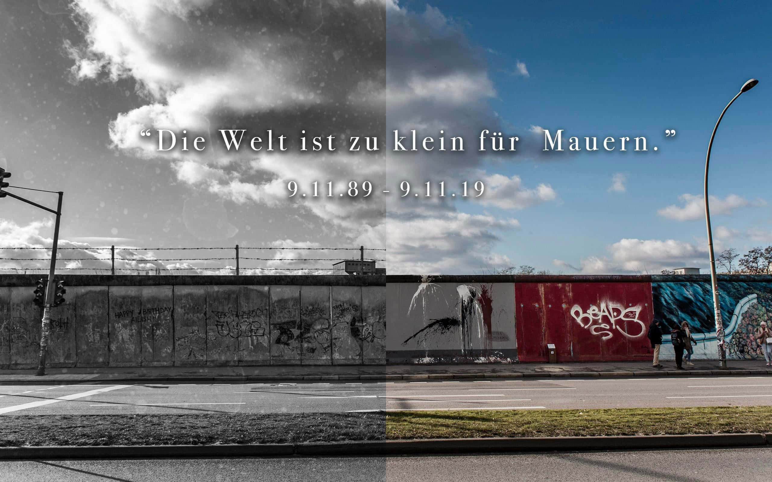 Berlin Wall, black and white, color, 2K Desktop Wallpaper