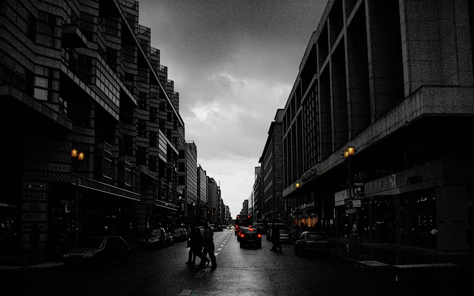 Berlin, dark street, black and white, Full HD Desktop Wallpaper