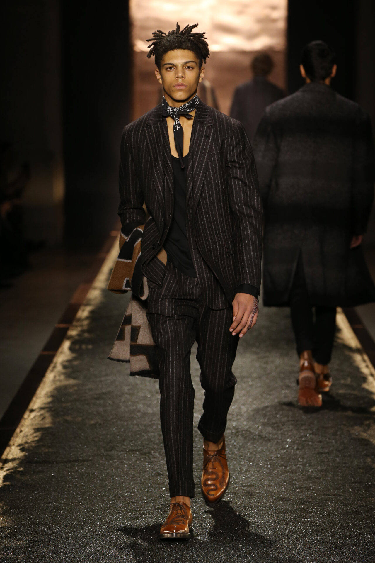Berluti, black pinstripe suit, brown shoes, Full HD Phone Wallpaper