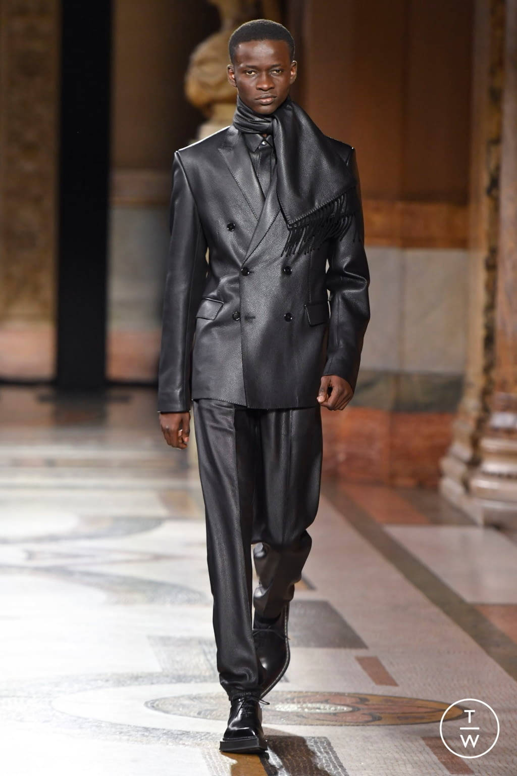 Berluti, all black, black leather double-breasted suit, HD Phone Wallpaper