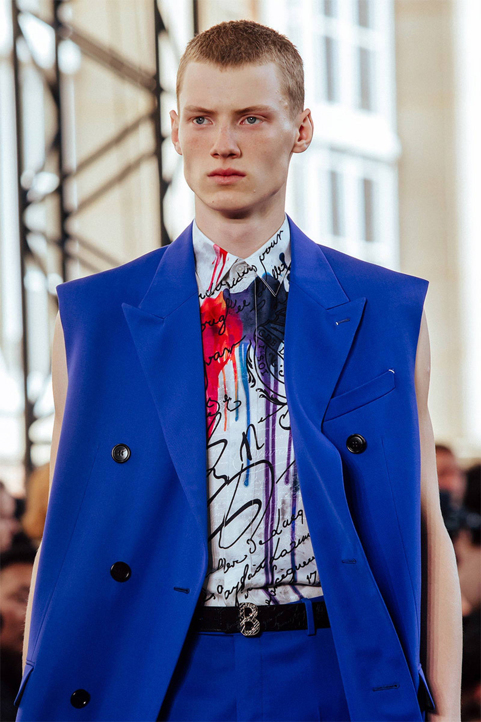 Berluti Blue, Spring 2020, sleeveless suit, Full HD Phone Wallpaper