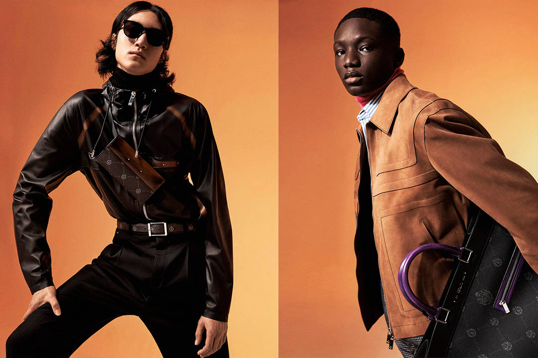 Berluti, bright orange, black leather, SD Desktop Wallpaper