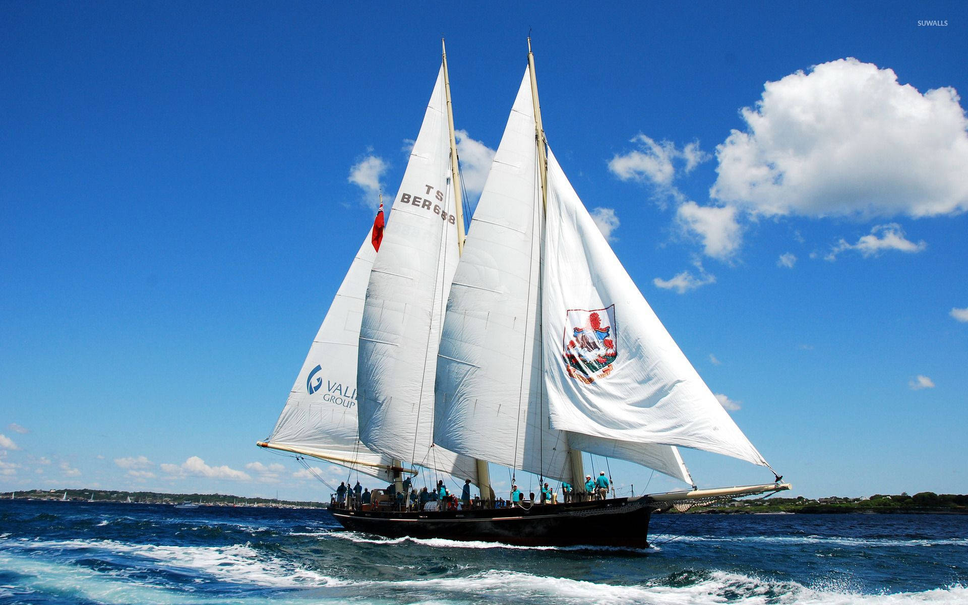 sailing spirit of bermuda, tall ship, white sails, Full HD Desktop Wallpaper