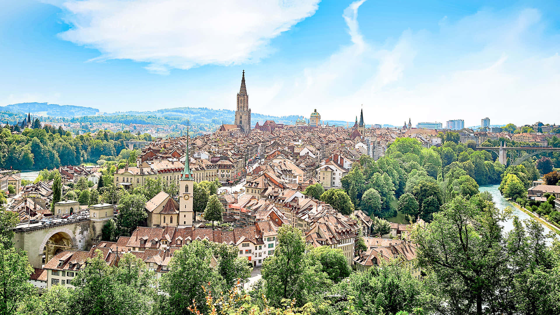 Bern, cityscape, panoramic view, Full HD Desktop Wallpaper