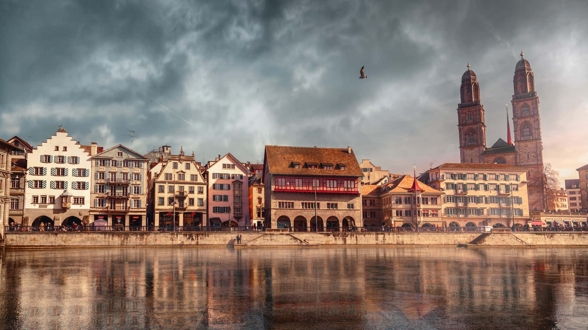 Bern, riverfront, historic buildings, Full HD Desktop Wallpaper