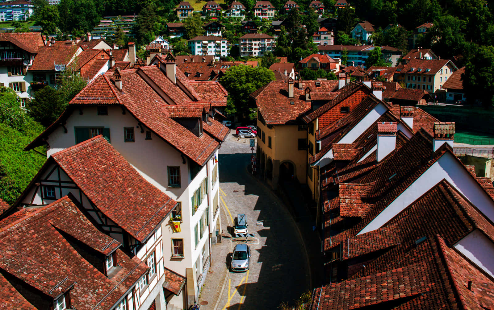Bern, rooftop view, sunlit, HD Desktop Wallpaper